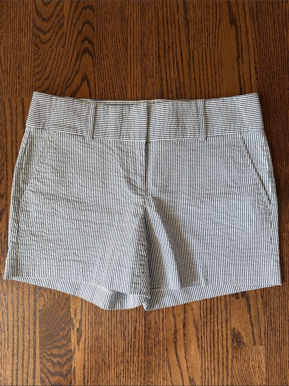 Ann Taylor White & Navy Seersucker Stripe Shorts